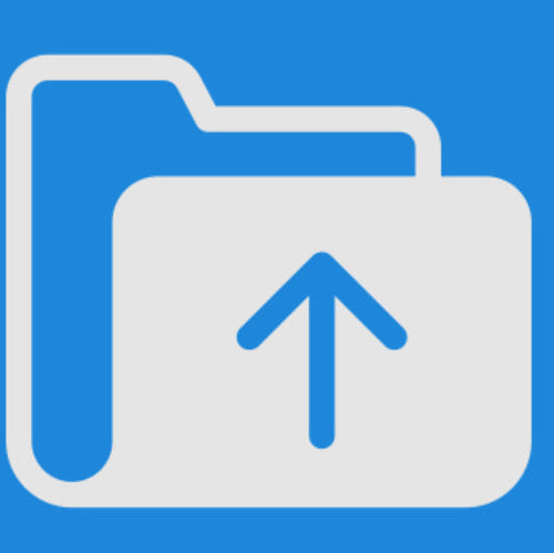 Icon of a folder with an upward arrow inside a blue circle on a transparent background